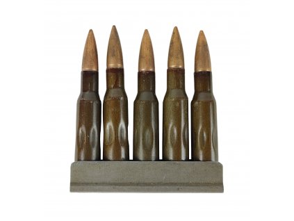 Maketa nábojový pás 5ran Nb 7,62x54R školní se železnou střelou páskovaná