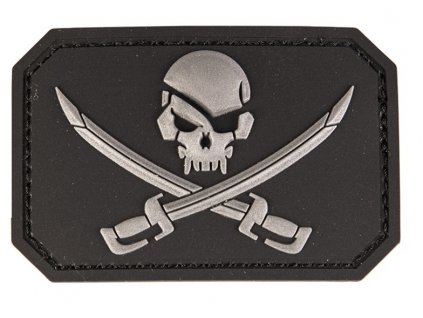 Nášivka pirátská lebka se zkříženými meči 3D PVC Jolly Roger Black černá