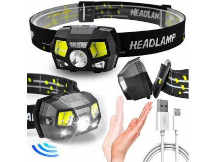 Čelovka se senzorem 1200lm LED Cree Xpe+COB nabíjecí USB