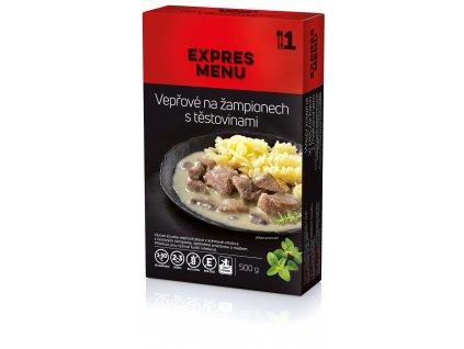 Vepřové na žampionech s těstovinami KM (1 porce 500g) EXPRES MENU