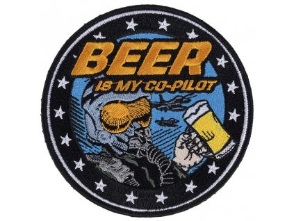 Nášivka kulatá vyšívaná na suchý zip Beer is my Co-pilot - Pivo je můj druhý pilot
