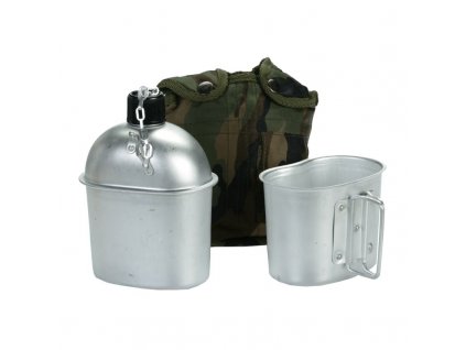 Polní láhev hliníková čutora s pitítkem v obalu lesní maskování A.B. Wodland