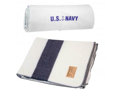 Deka námořní vlněná US Navy 228x150cm bílo-modrá 80% vlna Mountainhill®