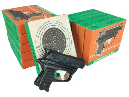 Automatická pistole s terčem a municí dětská retro hračka ČSSR originál