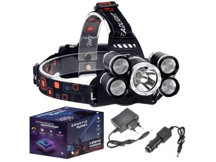 Svítilna čelovka 5x Led Cree T6 Zoom s nabíječkou