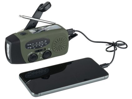 Multifunkční rádiová svítilna s nabíječkou na kliku Emergency Solar Crank Radio Fosco™