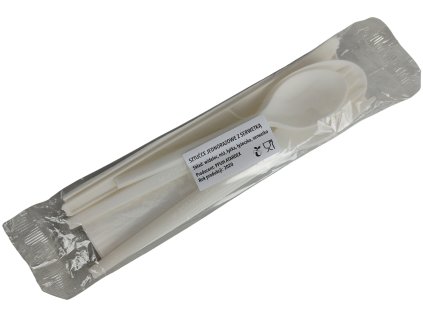 Příbor s ubrouskem plastový bílý set Atardex