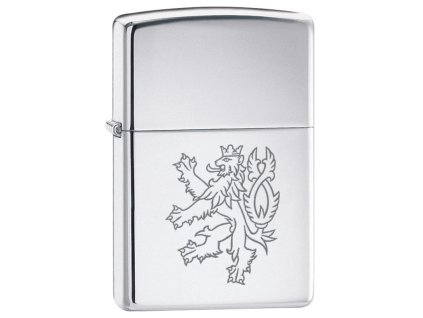 Zapalovač Zippo 22049 Czech Lion s povrchem z leštěného chromu.