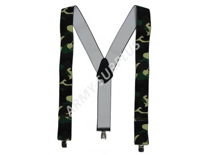 Kšandy elastické šle široké Woodland Camo