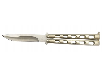 Nůž motýlek nýtovaný děrovaný Kandar N-130 stříbrná matná Balisong