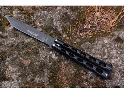 Nůž motýlek nýtovaný černý děrovaný Kandar N-137 Balisong