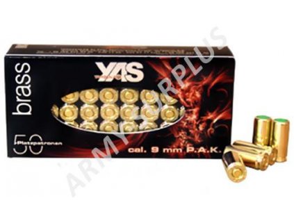 Plynové náboje YAS brass (expanzní nábojka) 9mm PAK (slepý, poplašňák, startovací) 50ks