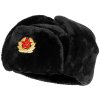 Čepice beranice zimní ruská ušanka s odznakem černá