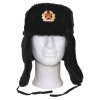 Čepice beranice zimní ruská ušanka s odznakem černá