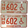 Poznávací značka sada na auto Minnesota 1974 USA (License plates handicap) hendikep