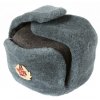 Beranice (ušanka) čepice zimní šedá SSSR Rusko s odznakem