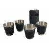 Sada hrnků s koženým lemem 4 kusy nerez 30ml v pouzdře (cestovní panák)