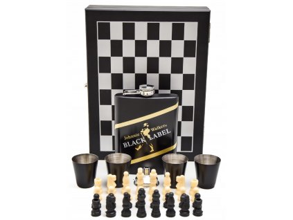 Ploskačka v darčekovej kazete black label so šachom 240ml4
