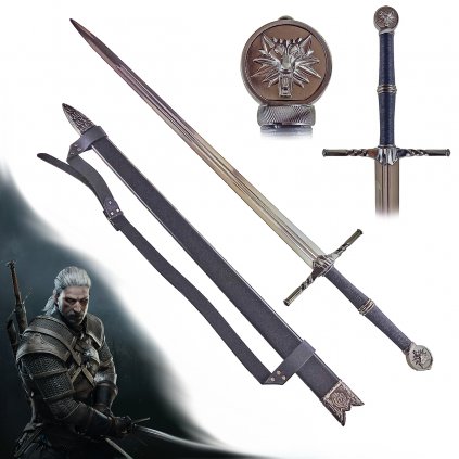 Dlouhý Zaklínačský meč - ocelový "STEEL SWORD" s pevnou pochvou a popruhem!