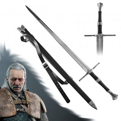 Luxusní ostrý meč Zaklínač/Witcher "VESEMIR'S SWORD" s pevnou pochvou a popruhem! Funkční!