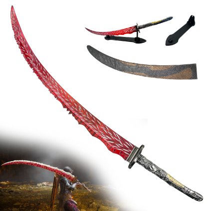 Ocelový meč "DRAGON HUNTER'S KATANA" se stojánkem - Elden Ring