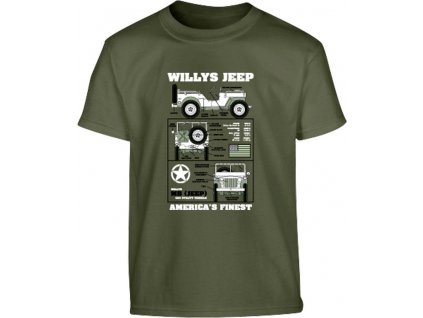 Tričko detské s potlačou Jeep Willys Olive Drab 185g Kombat® Tactical (Veľkosť 5-6 let)