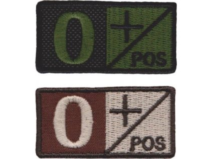 Označenie krvnej skupiny 0+ velcro suchý zips (Farba desert  B-71)