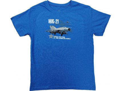 Tričko detské s potlačou MIG-21 sovietske stíhacie lietadlo Mikojan-Gurevič modré EXC® (Vyberte veľkosť 110)