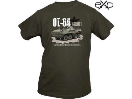 Tričko s krátkym rukávom a potlačou Obrnený transportér OT-64 SKOT khaki EXC® (Veľkosť S)