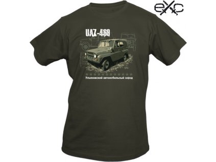 Tričko s krátkym rukávom a potlačou Osobný terénny automobil UAZ-469 khaki EXC® (Veľkosť XS)