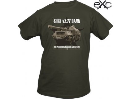 Tričko s krátkym rukávom a potlačou Samohybná kanónová húfnica vz. 77 Dana khaki EXC®
