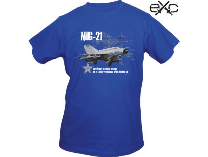 Tričko s potlačou MIG-21 sovietske stíhacie lietadlo Mikojan-Gurevič modré EXC®