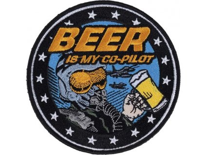 Nášivka okrúhla vyšívaná na suchý zips Beer aj s my Co-pilot - Pivo je môj druhý pilot