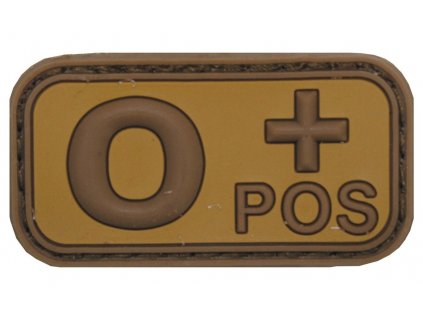 Nášivka označenie krvnej skupiny 0+ positive hnedá 3D PVC MFH® Brown-Khaki