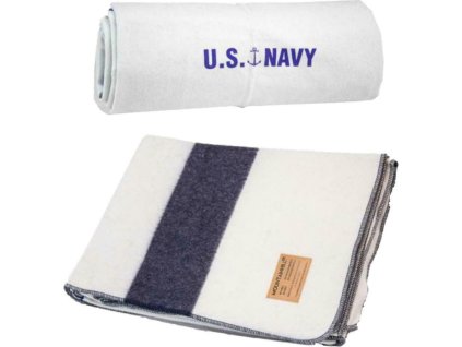 Deka námorná vlnená US Navy 228x150cm bielo-modrá 80% vlna Mountainhill®