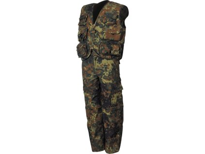Detský komplet Flecktarn maskovacia súprava vesta a nohavice / bermudy MFH® 17203V (Veľkosť XS (110-116cm))