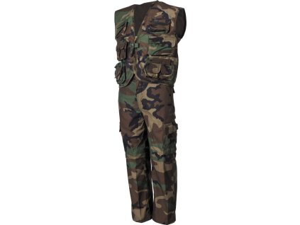 Detský komplet Woodland maskovacia súprava vesta a nohavice / bermudy MFH® 17203T (Veľkosť XS (110-116cm))