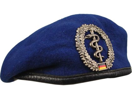 Baret BW zdravotník modrý s odznakom Bundeswehr originál použitý (Veľkosť 54)