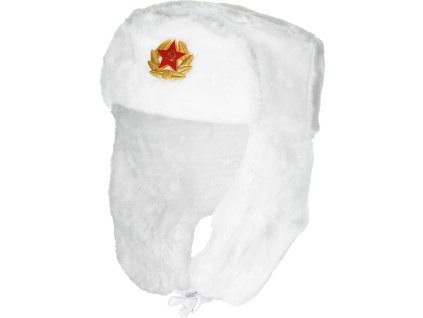 Čiapka baranice zimná ruská ušianka s odznakom biela (Veľkosť S (54-55cm))