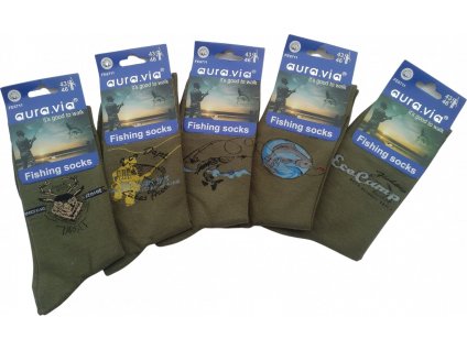 Ponožky olív Fishing s motívom 5 párov (Vyberte veľkosť 39-42)