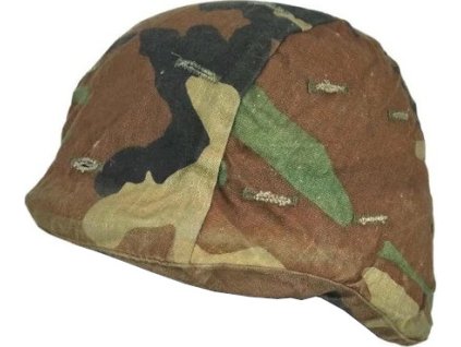 Poťah maskovací prevlek obal na helmu PASGT Woodland US originál použitý (Veľkosť Medium / Large (2. jakost-poškozený))