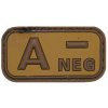 Nášivka označenie krvnej skupiny A-negative hnedá 3D PVC MFH® Brown-Khaki