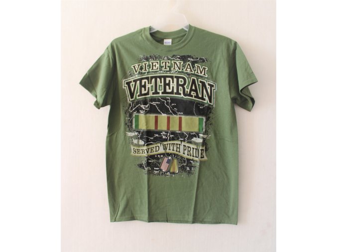 TRIKO, TRIČKO S POTISKEM  VIETNAM VETERAN krátký rukáv - zelené