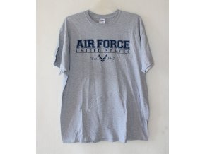 Triko, tričko s modrým potiskem AIR FORCE krátký rukáv - šedé