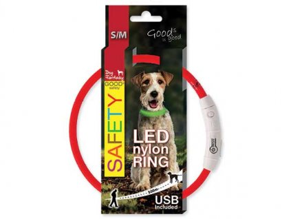 LED Obojek nylonový červený  45 cm dobíjecí USB