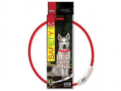 LED Obojek nylonový červený  65 cm dobíjecí USB