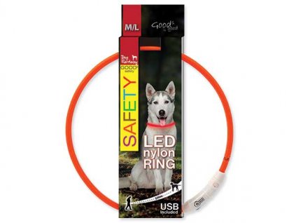 LED obojek nylonový oranžový  65 cm dobíjecí USB