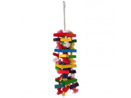 Hračka BIRD JEWEL závěsná barevná - s provazy a dřívky 54 cm