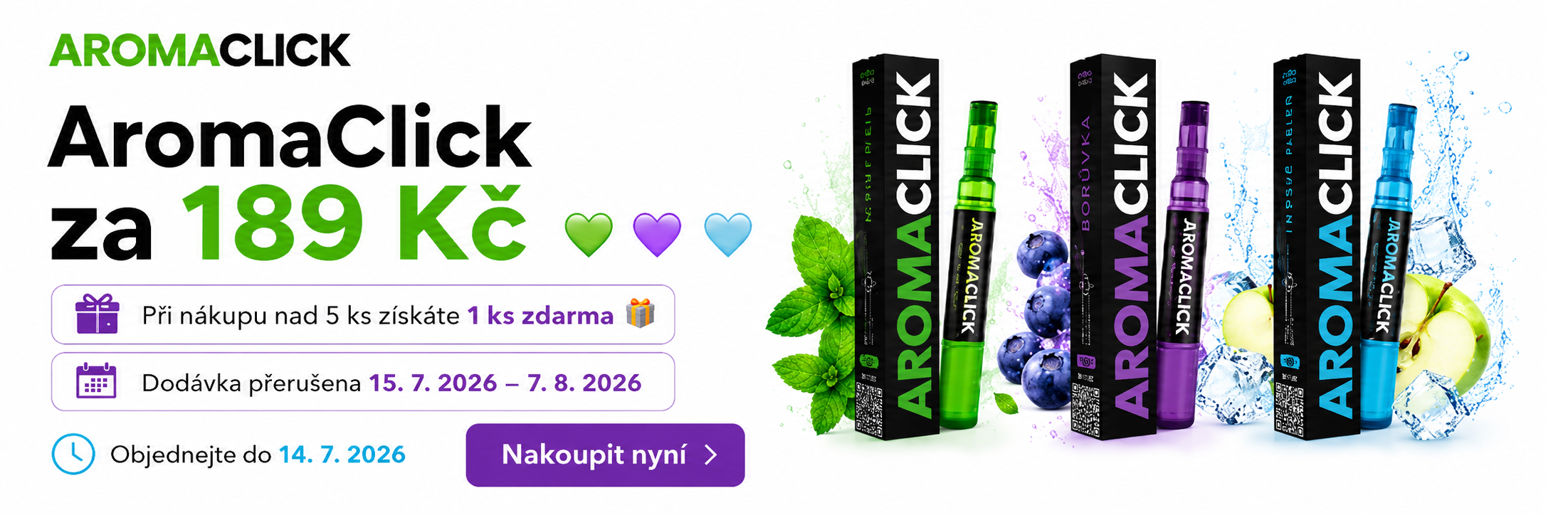 AromaClick, mentol - borůvka - ledové jablko , ochucení cigaret