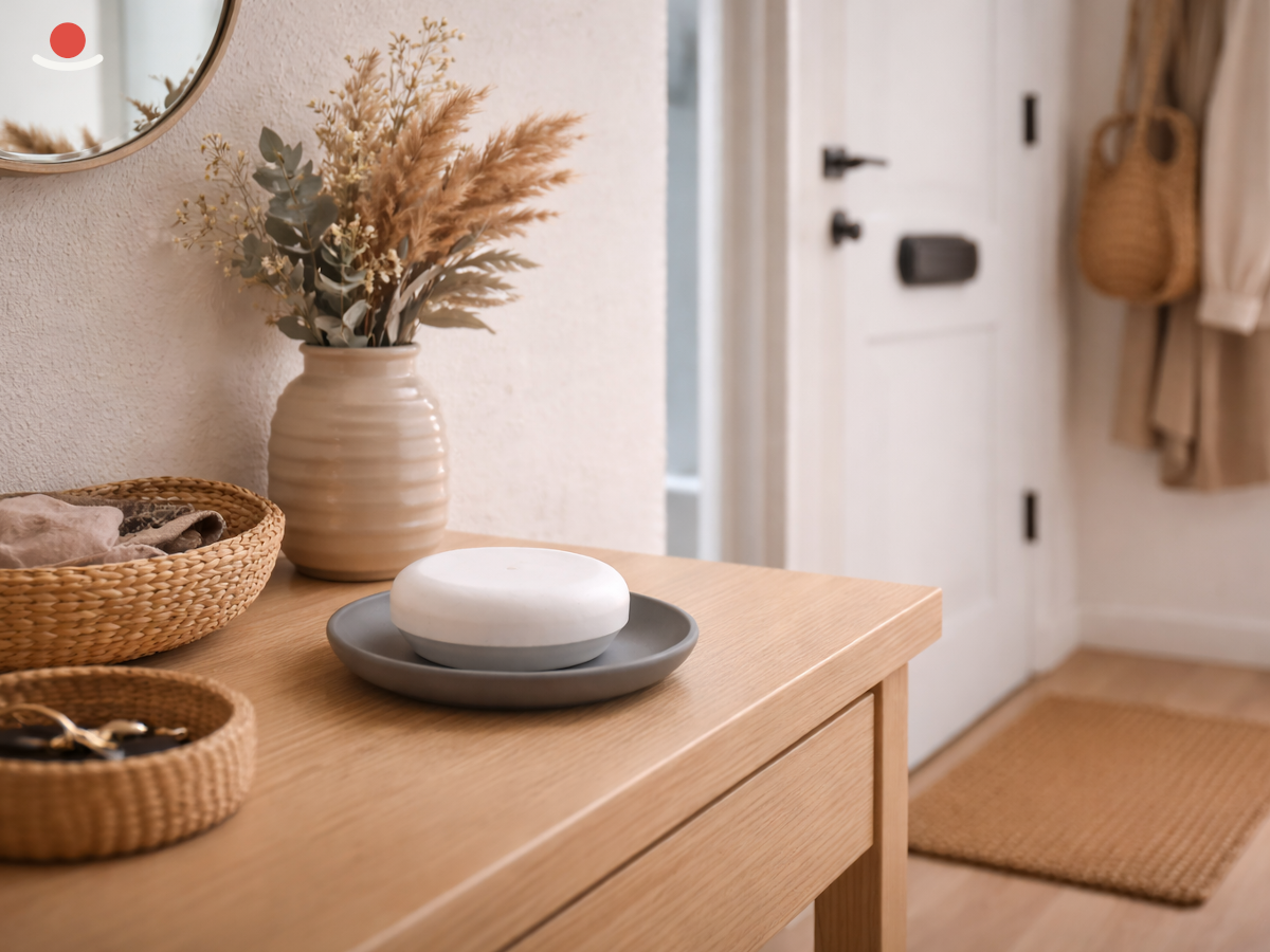 Tmavý Maru s bílým aromakamenem při vstupu do domu